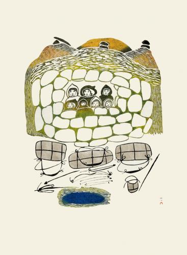 Pitseolak Ashoona (Inuit, 1904-1983), Family Camping In Tuniq Ruins, 1976