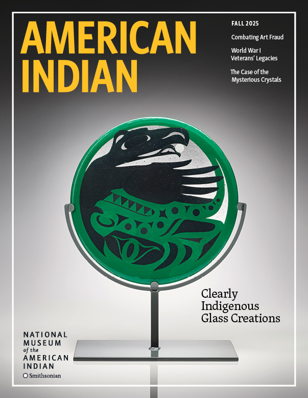 American Indian Fall 2025 featuring an image of a green glass sculpture on a silver pedestal.
