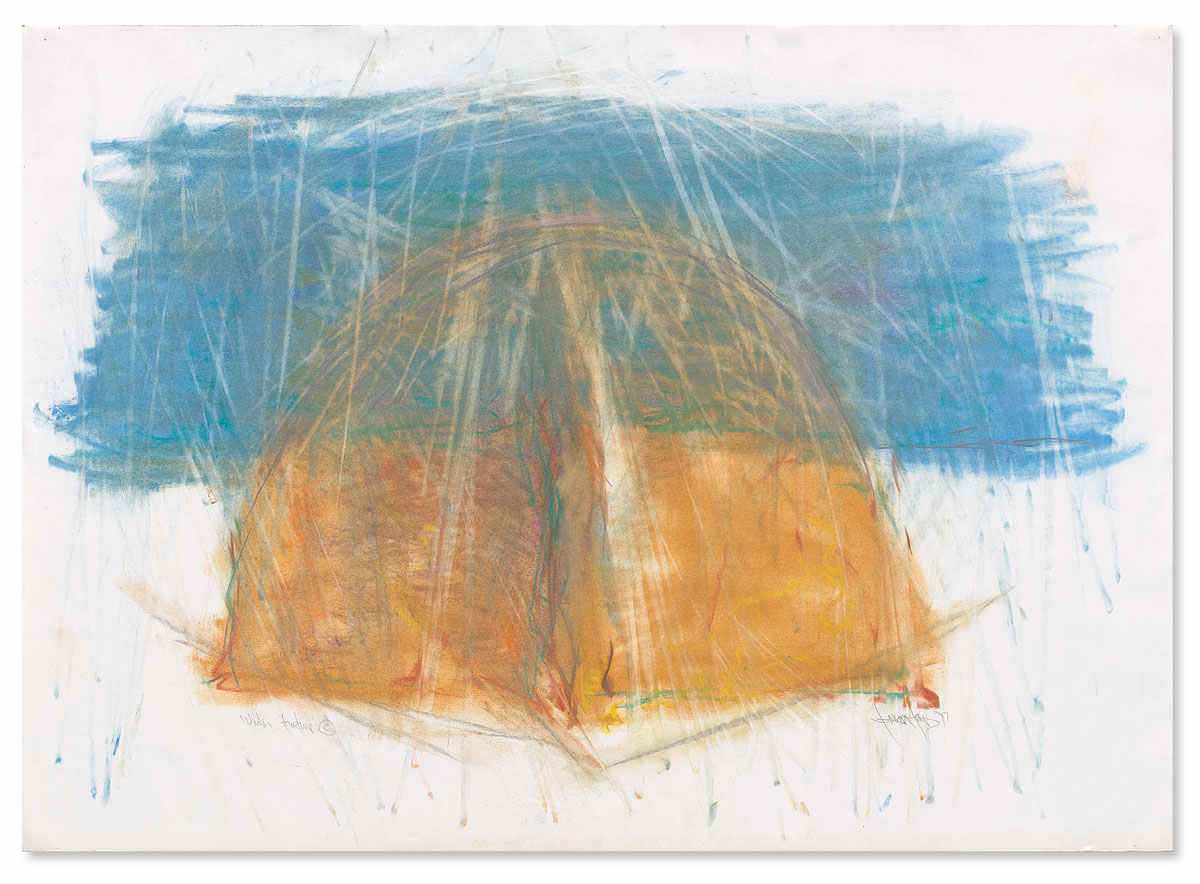A pastel sketch of an orange dwelling