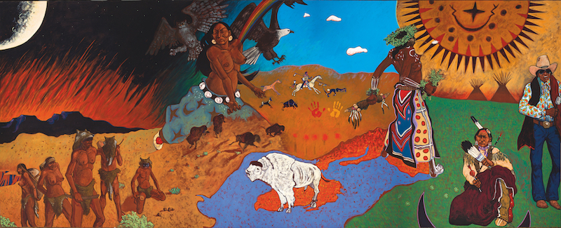 Epochs in Plains History: Mother Earth, Father Sun, the Children Themselves, 1976–1977. Oil on canvas. 96" x 240".