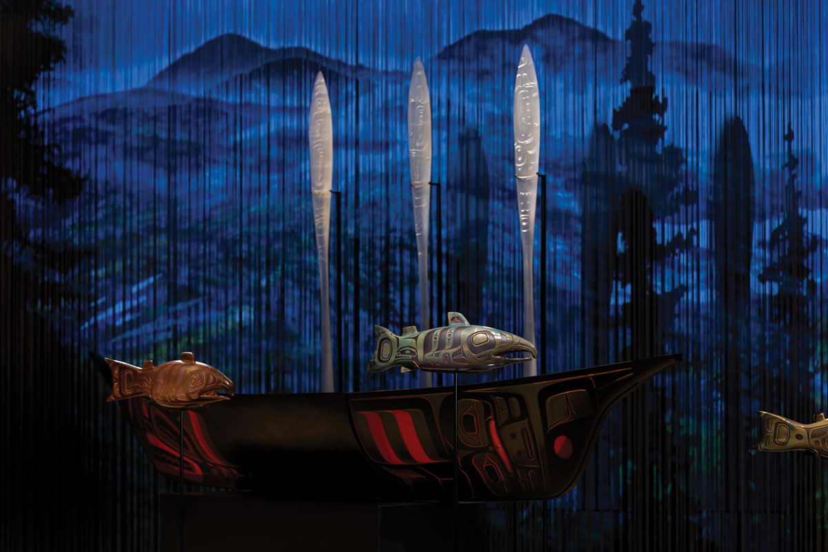 A canoe with salmon