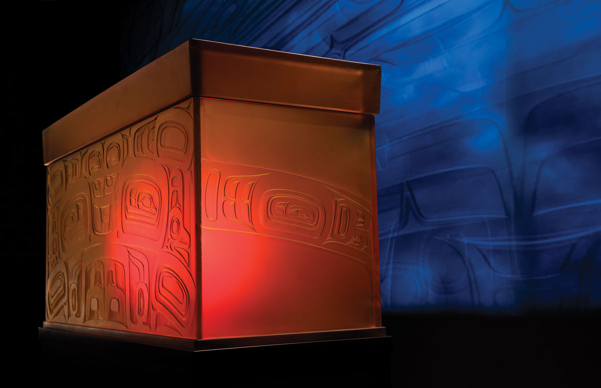 The daylight box, illuminated with orange light