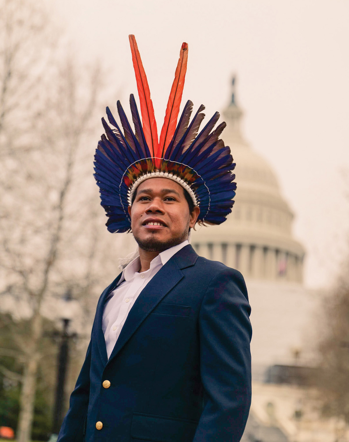 Edivan Guajajara in front of the US Capitol