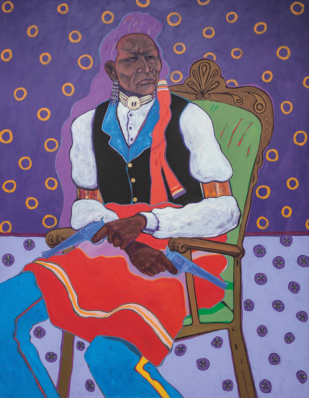 Two Guns Arikara, 1974–1977. Acrylic and oil on canvas. 71.5" x 55.5". Owned by Anne Aberbach and Family, Paradise Valley, Ariz. © 2019 Estate of T.C. Cannon.