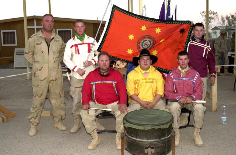 Desert Thunder, an all-Cherokee drum group. Al Taqaddum Air Base, Iraq, 2004.