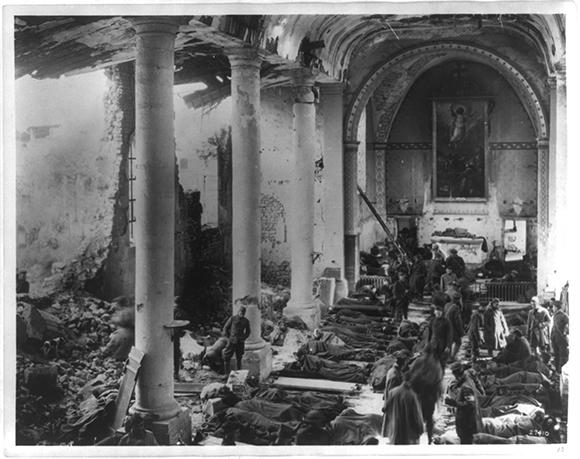 American Expeditionary Force field hospital in wrecked church, Neuvrilly, France