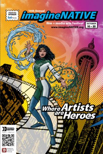 imagineNATIVE Film Festival catalogue cover, 2013. Design by Beehive Design.