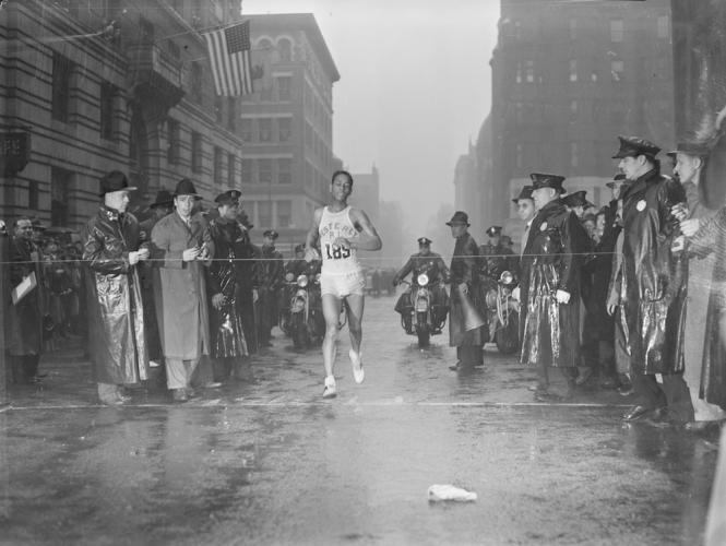 Ellison Brown (Narragansett) winning the 1939 Boston Marathon