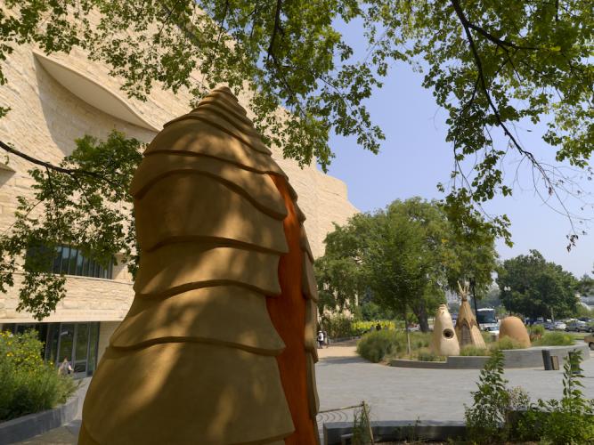 outdoor sculpture titled "Moon Woman" by artist Naranjo-Morse