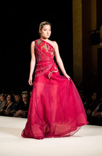 Cochineal dyed silk organza, hand beaded, hand embroidered in gold, handsewn...