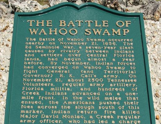 Plaque for the Battle of Wahoo Swamp