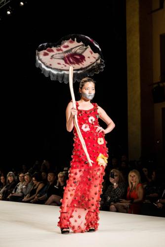 Wildberry, ﬁber content: felted wool, silk,  bugle beads, silk organza...