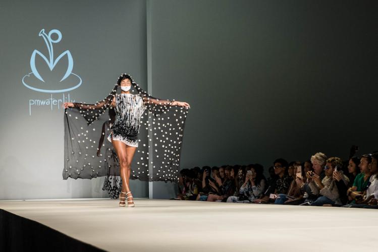 Runway model wearing “Evening Berries”