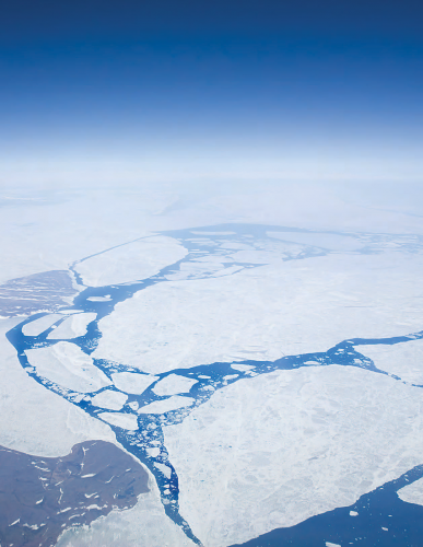 Aerial shot of the arctic ice sheets.