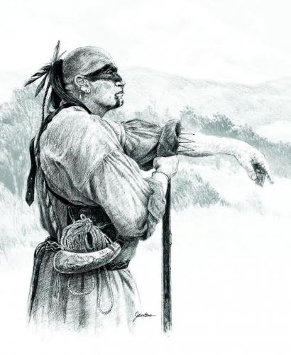 illustration of Dragging Canoe played by reenactor Ron Pinson