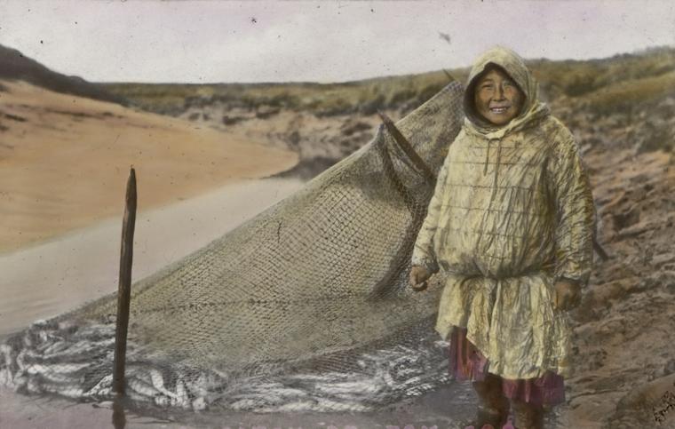 Hand-colored lantern slide portrait of Uliggaq (Ella Pavil)