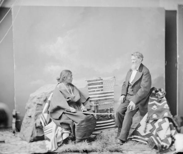 Juanita, or Asdzáá Tł’ogi (Diné [Navajo]), posing with Indian agent William F.M.