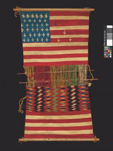 Weaving of American flag on loom