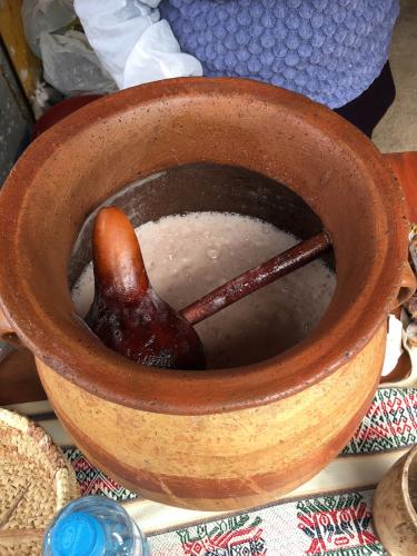 Chicha frutillada with strawberries