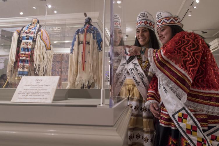 Miss Florida Seminole Cheyenne Kippenberger, left, and Junior Miss Florida Seminole Allegra Billie, right