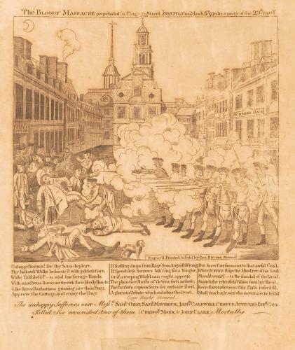 The bloody massacre perpetrated on King Street Boston on March 5, 1770, by a party of the 29th Regt., engraved, printed and sold by Paul Revere, Boston.