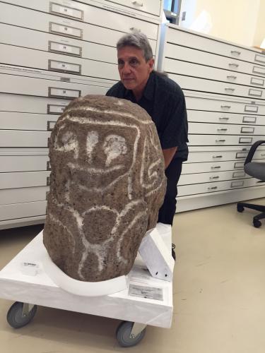 author and curator José Barreiro is transporting the idol within NMAI’s Cultural Resources Center in Maryland