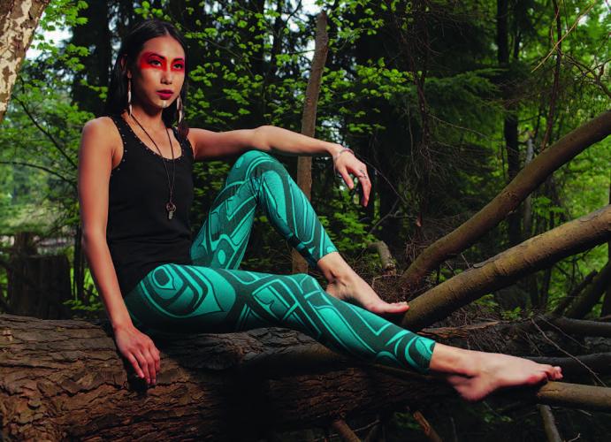 Jessica Rose Dombro wearing the turquoise Chilkat leggings