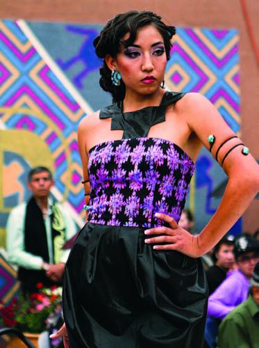 Cotton Batik and glossy suede-cloth dress by CPascual Design