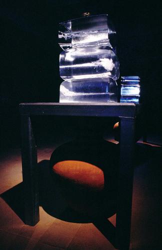 detail of melting ice blocks from the installation