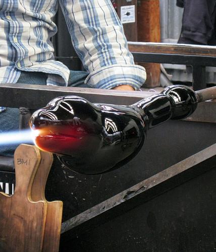 heat being applied to glass sclupture