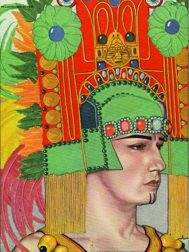 Ted Shawn in headdress for Toltec-themed ballet Xochitl premiered by Denishawn Dancers in 1921
