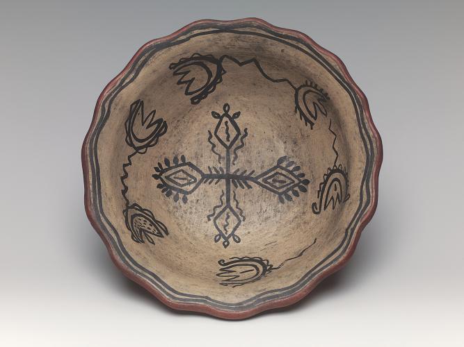 Black on cream ware flat bowl