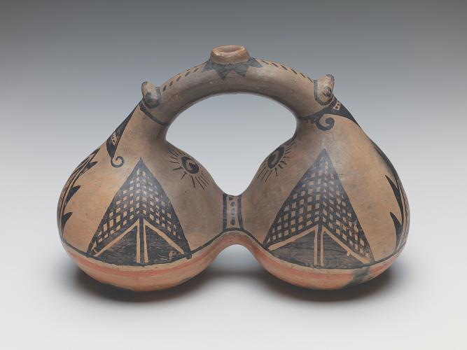 Canteen, red and black on cream ware