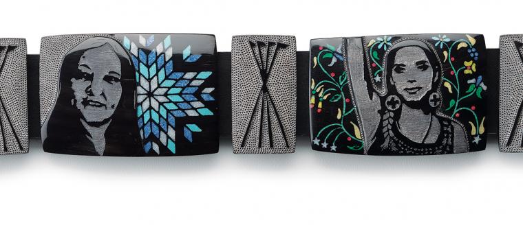 Belt link with Suzan Shown Harjo (Cheyenne and Hodulgee Muscogee) and Bobbi Jean Three Legs (Hunkpapa Lakota)