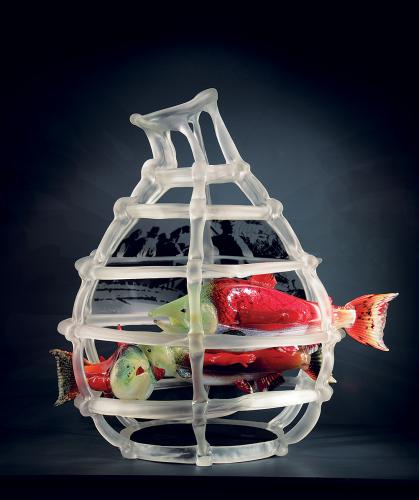 “Our River's Ancestors,” glass sculpture by Marvin Oliver, 2014, glass and paint, 24" x 25" x 19".