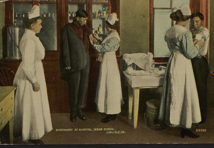 Postcard of nurses inoculating students