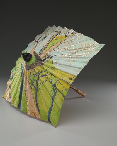 Spring Cherry Blossoms. paper, wood and twine, ink drawing, 26"