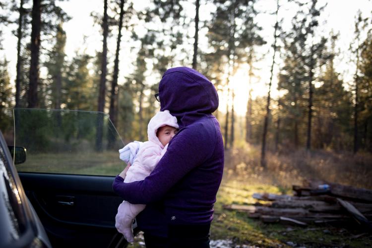 Leah Nelson bringing her daughter into the woods for first time