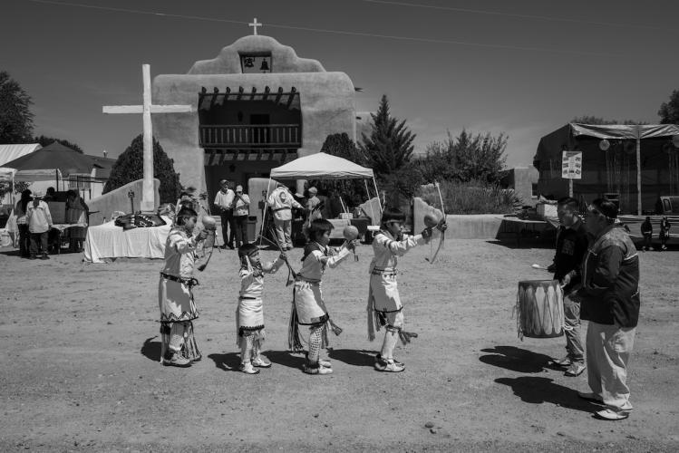 Ohkay Owingeh (San Juan Pueblo) Dancers Performing in Abiquiú Plaza
