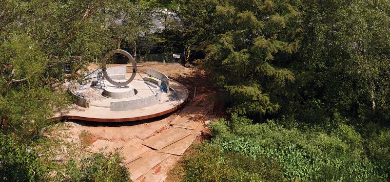 Construction site of the National Native American Veterans Memorial as seen from the National Museum of the American Indian in Washington, D.C.