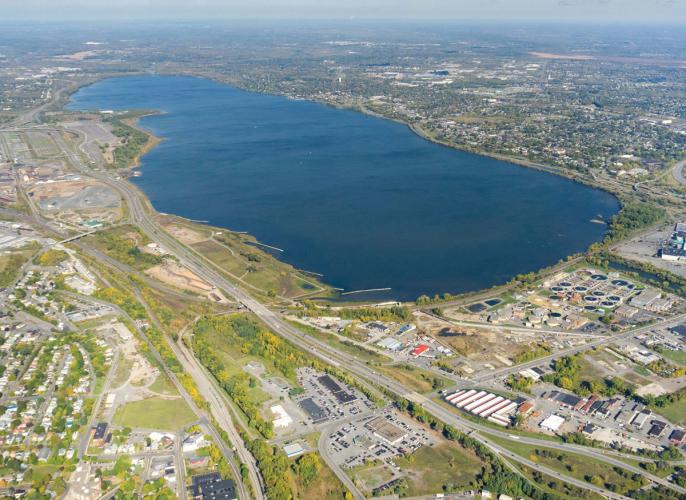 Aerial photograph of Onondaga Lake in 2020