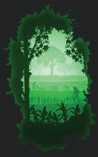 Illustration of Cayuga peach orchards and farmlands