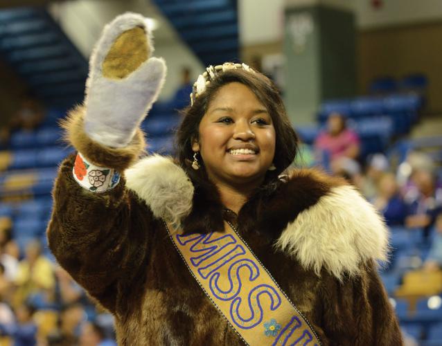 Miss World Eskimo-Indian Olympics of 2013 Rosemary Berg waves to a crowd