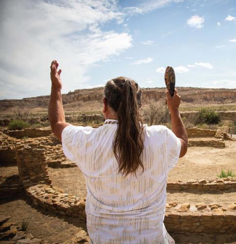 Phreddie Lane at an ancient Indigenous site in Chaco Canyon National Historical Park