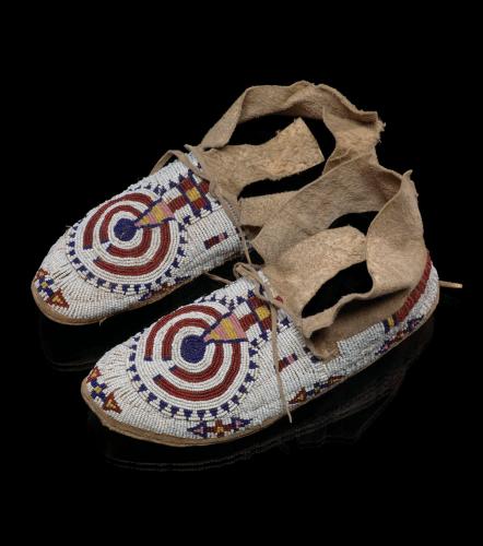Moccasins with beaded cosmic swirls