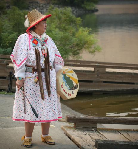 Lucinda Simpson (Nez Perce/Nooksack) looking at Snake River