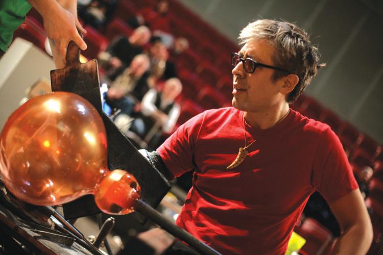 Preston Singletary demonstrating glassmaking