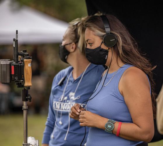 Tazbah Rose Chavez on the set of 'Reservation Dogs'