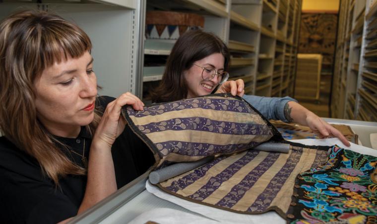 A Plains Cree man's vest that has flowers on the exterior and tennis-rackets on the material on its interior. 