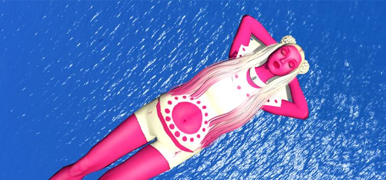 Sky Woman lays in the sky and falls towards the ocean, asleep.